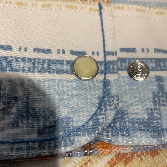 Panhandle Rough Stock Southwestern Pattern Blue Brown Snap Long Sleeve Western L - Picture 3 of 7